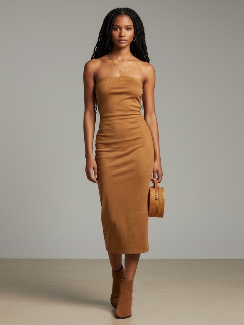 NWT Babe Society Codigo Mustard Yellow Strapless Faux Suede Tube Dress Bodycon